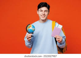 Student with globe and travel documents